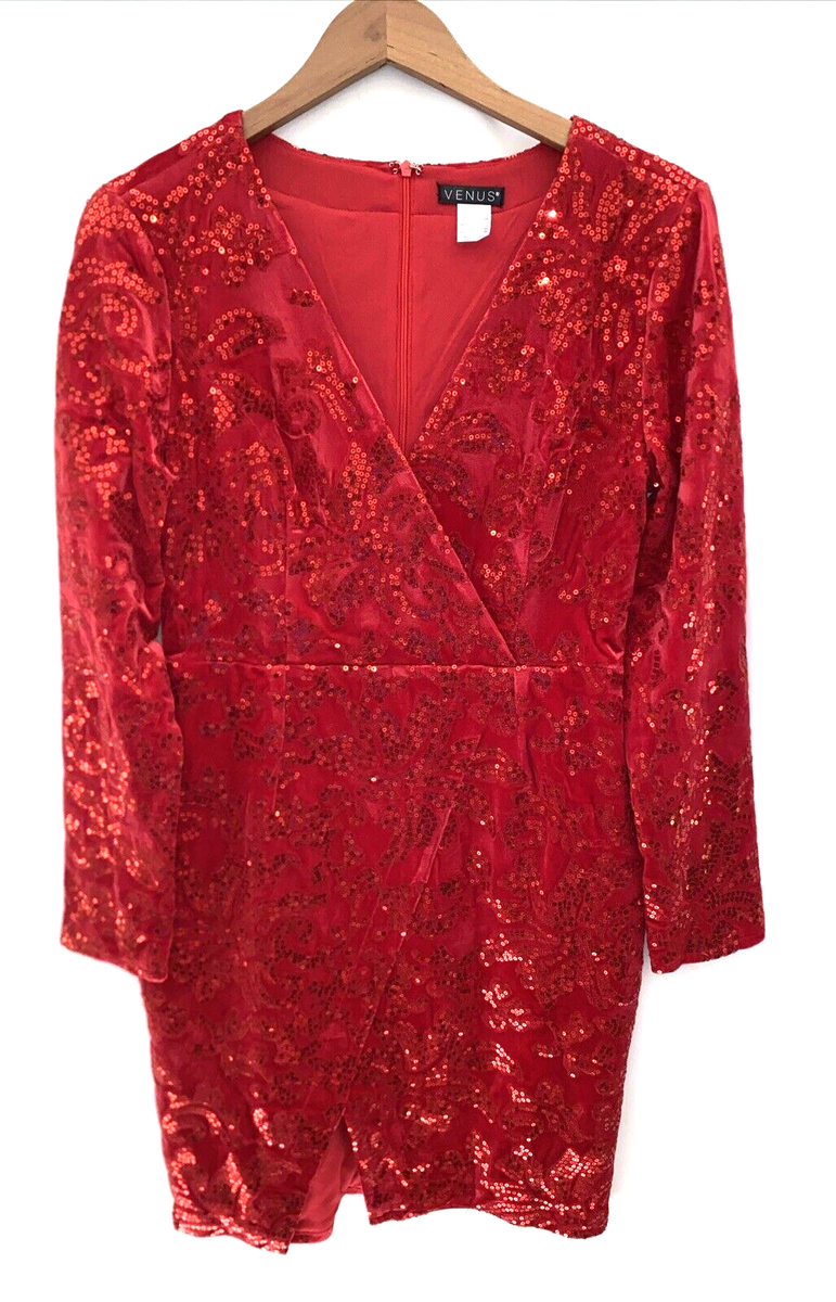 venus sequin wrap dress VENUS Belted Sequin Wrap Dress | Wine