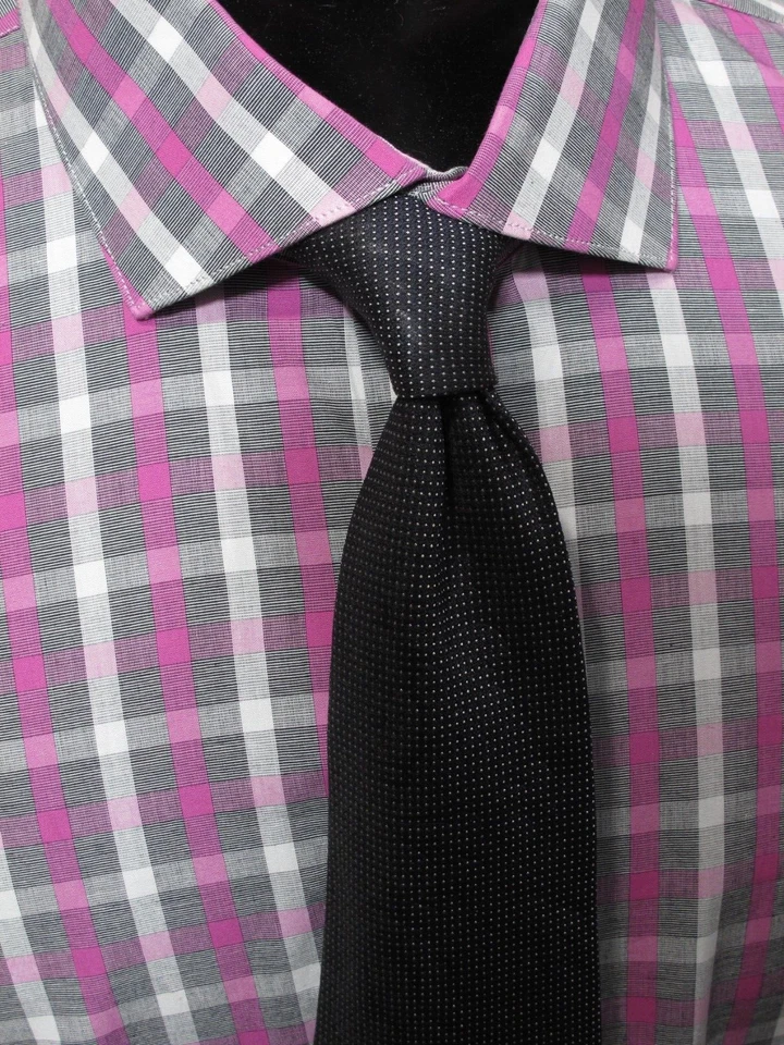 Camisa de vestir Steven Land a cuadros guinga 17,5 x 36 rosa lavanda gris blanco algodón Foto 2 de 3