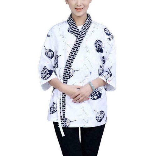 Unisex Sushi Chef Coats Japanese Kimono Half Sleeve Tops Restaurant Jacket 110 - Picture 7 of 13