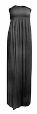 LADIES WOMEN'S SHEERING BANDEAU BOOB TUBE GATHER STRAPLESS SUMMER MAXI DRESS