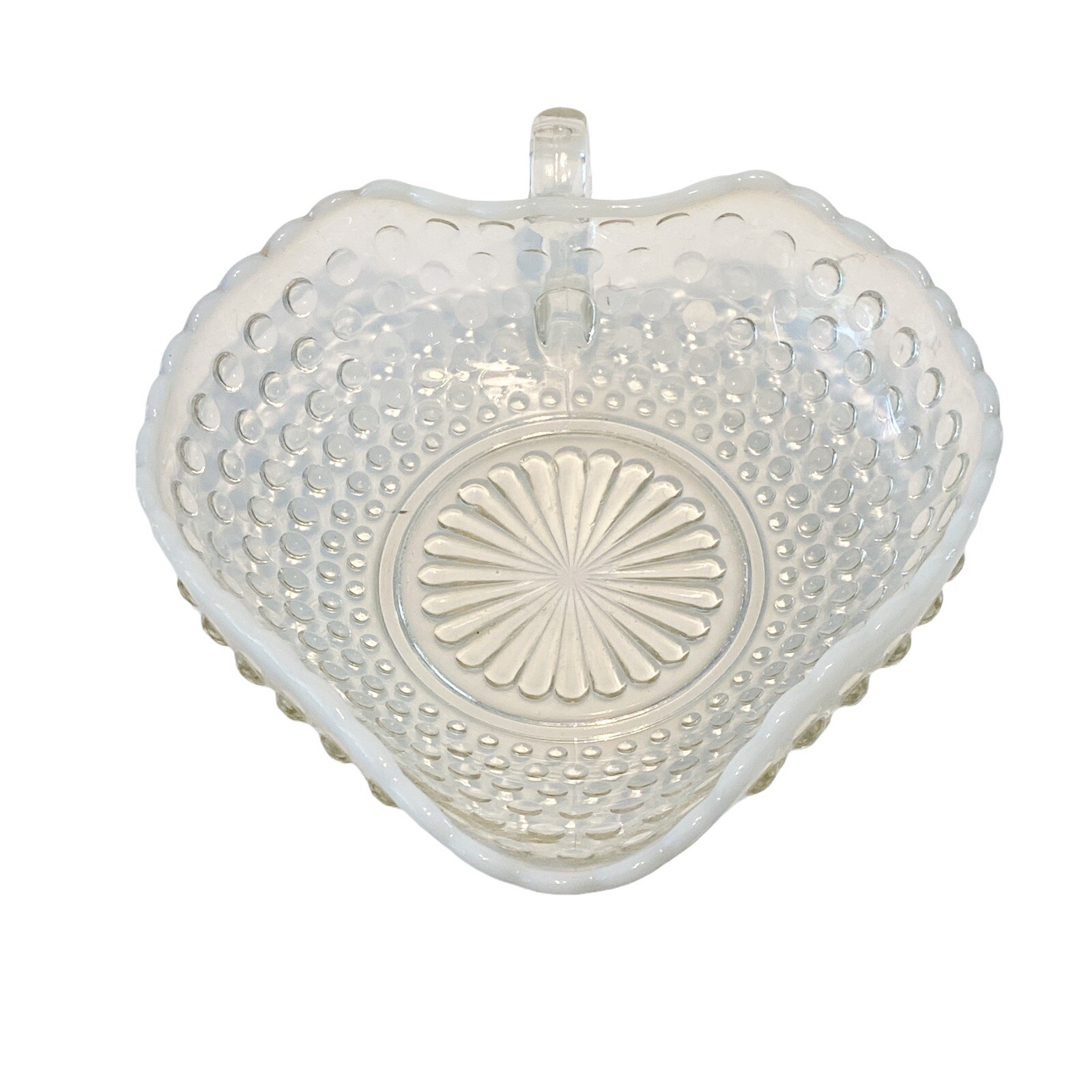 Vintage Anchor Hocking Hobnail Ruffled Edge Opalescent Candy Dish Clear White  