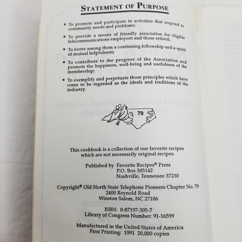 Local COOKBOOK, Old North State COOKIN' Telephone Pioneers North Carolina, 1991 - Picture 9 of 11