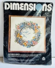 NIP Dimensions Crewel Embroidery Kit Karen Avery Blue Ribbon Wreath #1270 Sealed