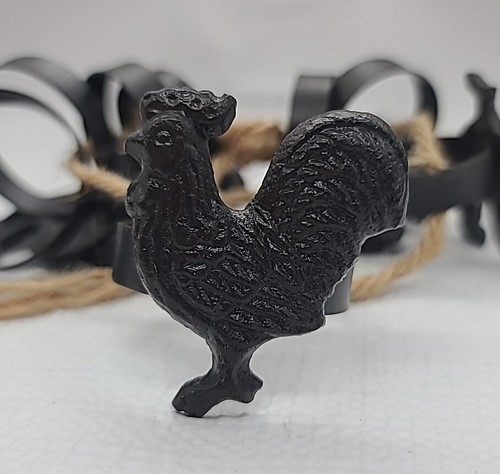 Roosters Napkin Rings Set of 8 - Rustic Country Kitchen FarmhouseCast Iron - Picture 8 of 13