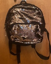 SMALL SEQUIN BACKPACK PURSE, TWO SIDED SEQUINS, BLACK ROSE GOLD. VGC