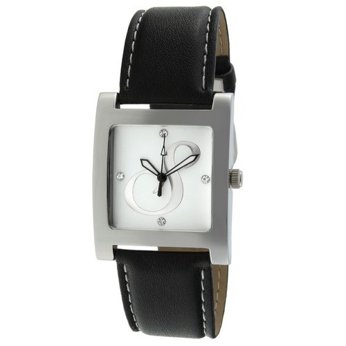 Women Silver Tone Square Wrist Watch w/ Black Leather Strap & Initials Dial - Picture 14 of 24