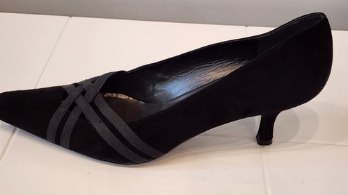STUART WEITZMAN 11 M Suede Slip-On Black Heels Pumps Pointed Toe Made in Spain - Picture 6 of 11