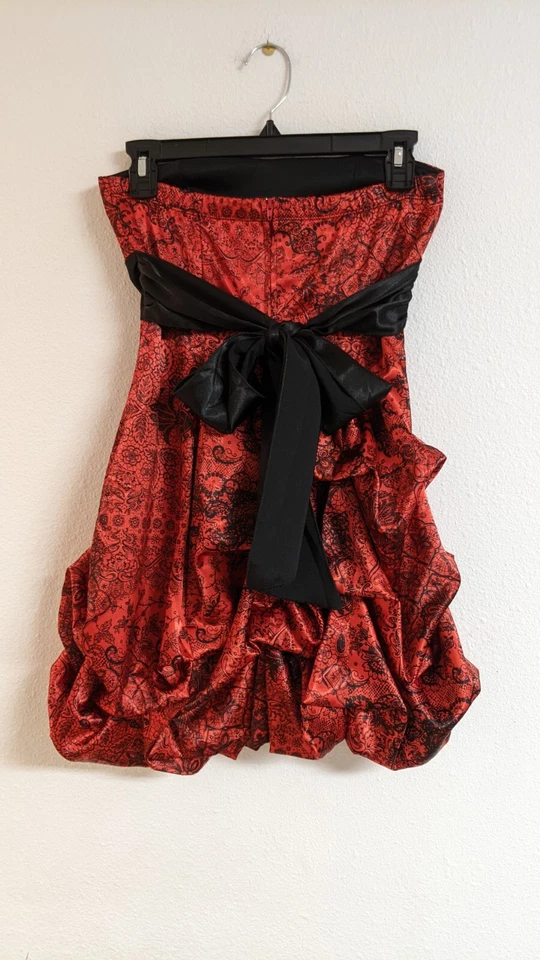 Women's Ruby Rox Red & Black Strapless Bubble Hem Dress W/Pick-Ups Bow Front 1 - Image 4 of 4