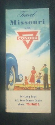 1958 Missouri  road map Conoco  oil  gas pre interstate route 66 central Ozarks