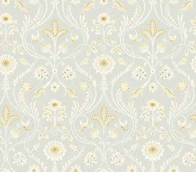 Chesapeake by Brewster 3113-12002 Seaside Living Island Grey Damask Wallpaper