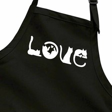 Love Cat Gift Apron Bib w/Pockets Custom Printed Cat Lover Cat Mom Cat Owner
