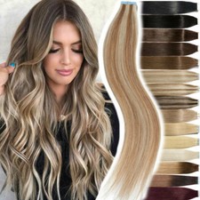 Tape In Hair Extensiosn Skin Weft Hightlight Blonde Real Remy European ThickHair