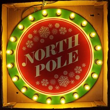 Wondershop Lit North Pole Christmas Sign Lights Up Round Green Red