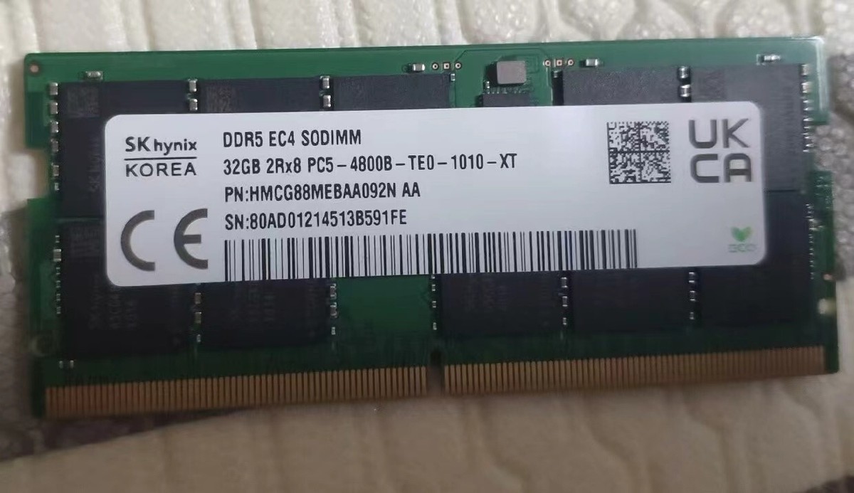 SK Hynix 32GB DDR5 4800 Laptop ECC EC4 SOIMM RAM PC5-4800B-TE0 SK Hynix 32GB DDR5 4800 Laptop ECC EC4 SOIMM RAM PC5-4800B-TE0