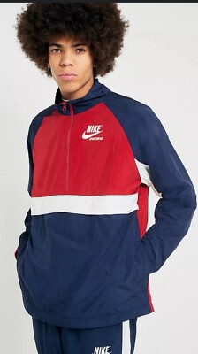 Nike Sportswear Obsidian and Red Archive Anorak Jacket Sz  S NWT