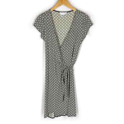 Maggy London Wrap Dress Black White Geometric Rings Midi Short