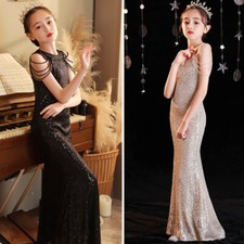 Halter Glitter Sequined Long Fitted Mermaid Ball Gown Dress Evening Princess