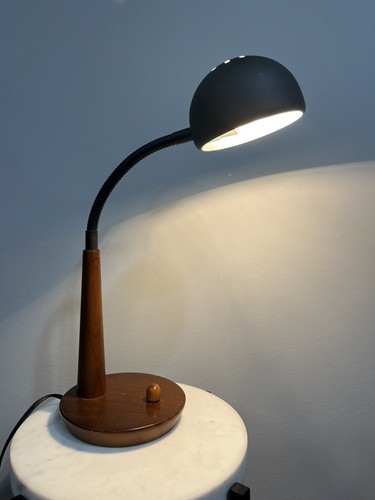 Vintage 1990’s Adesso (?) Black w/ Wood Grain Adjustable Gooseneck Accent Lamp - Picture 1 of 20