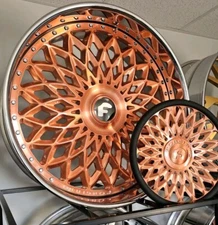 26" Inch ROSE GOLD Forgiato SONA 5x120 5x127 XL Floating Cap 3pc Wheels Rims