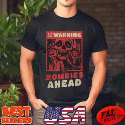 Warning, Zombies Ahead Spooky Skeleton Skull Anime Halloween T-Shirt