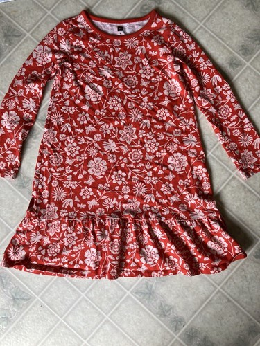 Tea Collection Dress Orange Floral Ruffle Size 8 Knit Dress Modest Long Sleeve