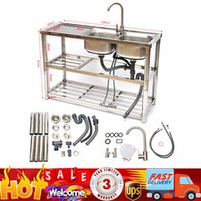 Free Standing Stainless-Steel Double Bowl Kitchen Utility Sink Set w/ Prep Table