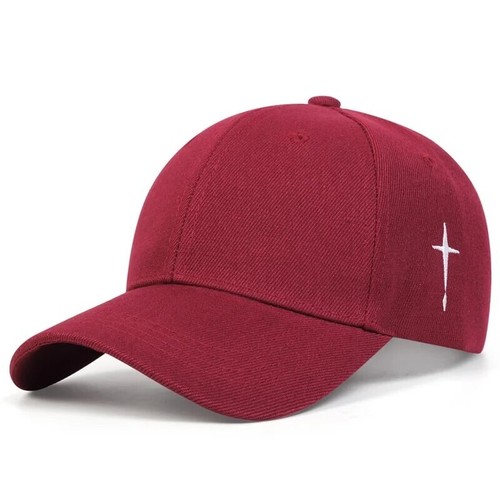Baseball Cap Cross Embroidered Adjustable Men Women Outdoor Casual Hat Burgundy