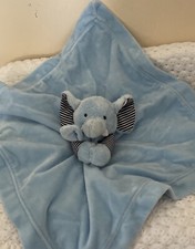 Carters Blue Elephant Satin Security Blanket Baby Lovey Rattle Plush 16" x 16"