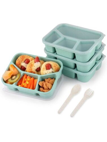 4 Pack Bento Box Lunch Containers for Kids,Reusable 4 Compartment Food Meal Prep