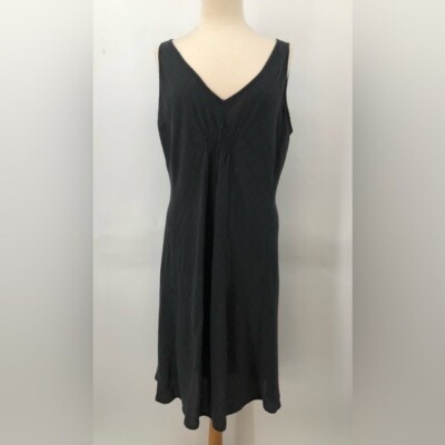 Eileen Fisher L Linen Dress V-Neck Sleeveless Basket Crepe Graphite Gray  0752 | eBay