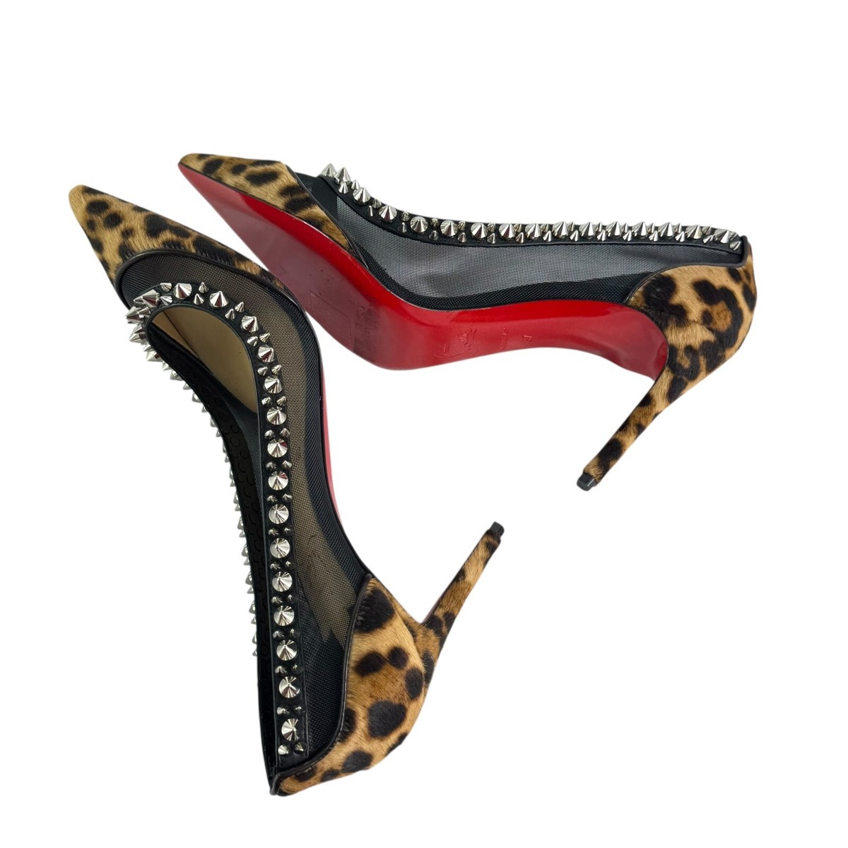 CHRISTIAN LOUBOUTIN Galativi Spikes 85 Leopard Mesh Heels Pump 37