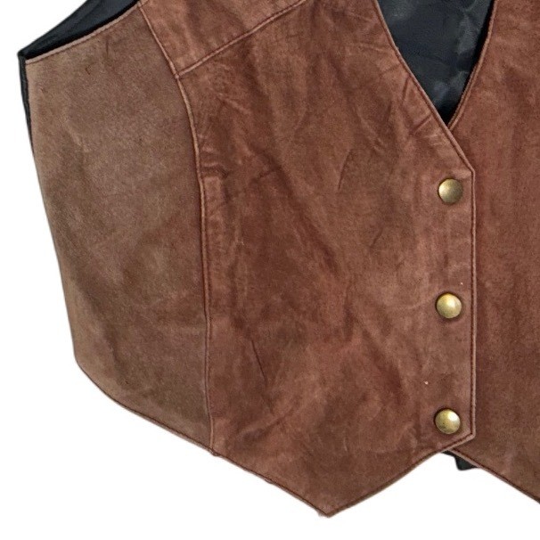 Brown Suede Leather Vest Button Front Classic Wes… - image 3