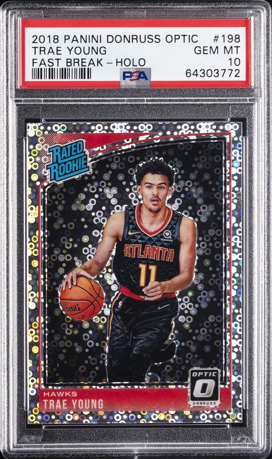 2018 PANINI DONRUSS OPTIC FAST BREAK-HOLO #198 TRAE YOUNG ROOKIE RC PSA 10
