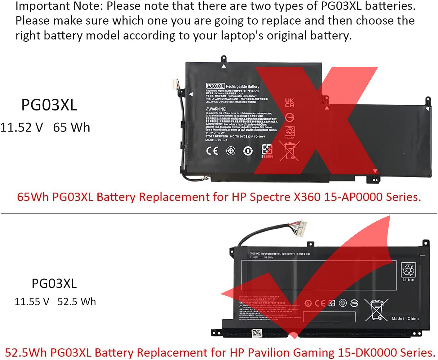 PG03XL HSTNN-OB1I Laptop Battery 11.55V 4323mAh 52.5Wh For TPN-C141 TPN-Q241
