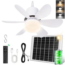 Solar Ceiling Fan with Light, 18000mAh Rechargeable Camping Fan with Remote,