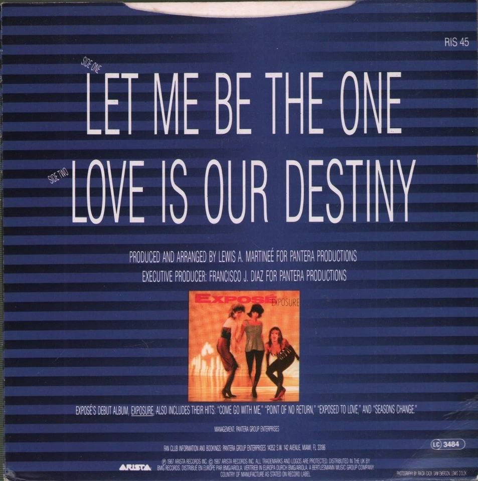 Expose Let Me Be the One 7" vinyl UK Arista 1987 7" in pic sleeve RIS45 - Image 2 of 3