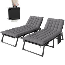 Outsunny Folding Sun Loungers Set of 2, Oversized Camping Bed, Dark Grey