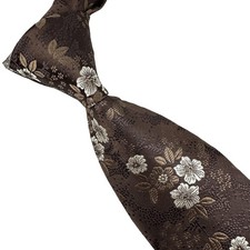 New Classic Floral Brown White Jacquard Woven Silk Men's Tie Necktie 3.15'8cm