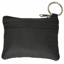 Black Soft Men Women Card Coin Key holder ZIP Genuine Leather Wallet Pouch Bag