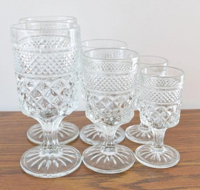 Set of 6 Pcs Vintage Crystal Anchor Hocking Wexford Clear Wine Glasses 1970 s