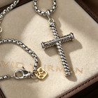 David Yurman Silver Cross Necklace 3mm Chain 17.7+2in Extendable Chain — photo 4