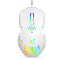 Wired USB Mouse with RGB Lighting 4 Adjustable DPI 7 Buttons White