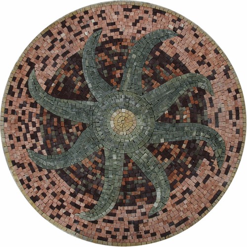 Green Star Fish Round Medallion Marble Mosaic - Picture 1 of 1