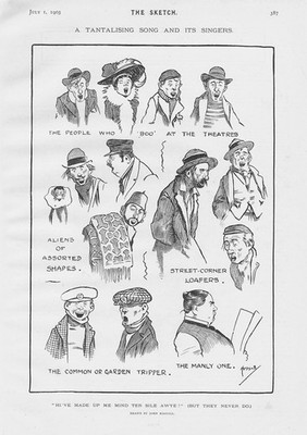 Verlockendes Lied und seine Sänger von John Hassall - antiker Comicdruck 1903