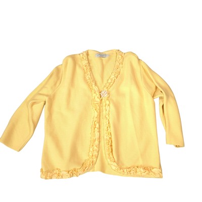 Willow 1 Button Cardigan Yellow Women Size L Ruffle Detail 100% Cotton USA