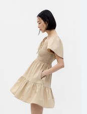 GAP Flutter Sleeve Smocked Tiered Mini Dress Tan Beige Size Medium