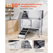 VEVOR Stainless Steel Dog Washing Station, 50 inch Pet Grooming Tub w/ Ramp, PE