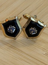 Vintage Swank Knights of Columbus K of C Gold Tone Black Enamel Cufflinks