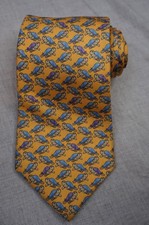 Lands End Silk Necktie Yellow Blue Turtles Shell Neck Tie Made in USA