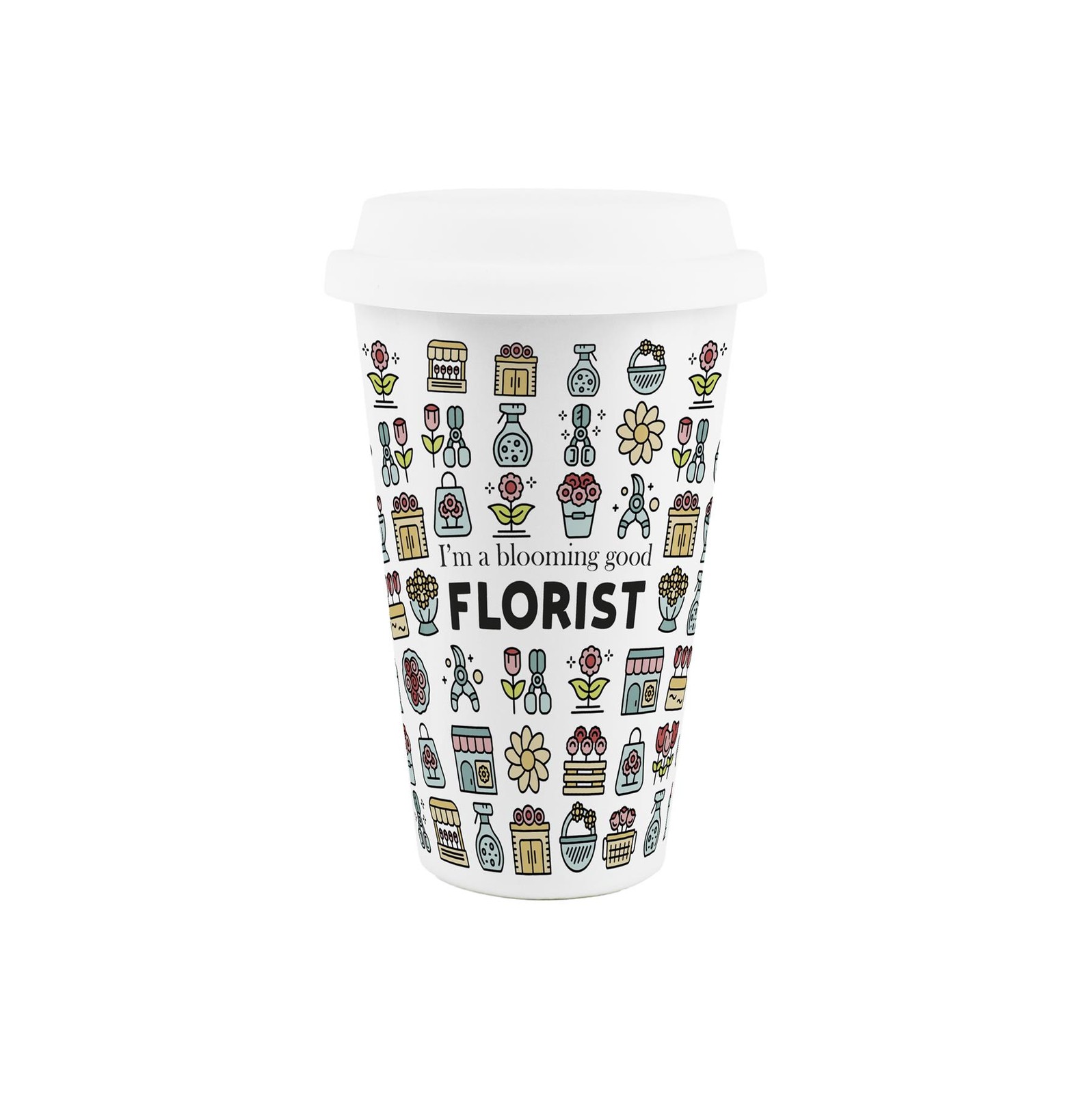 B&Q -  Florist Ceramic Travel MugNovelty Floral Gifts/new Job PresentsDouble-Walled Insulated Hot/cold Drinks Cup - Image 2